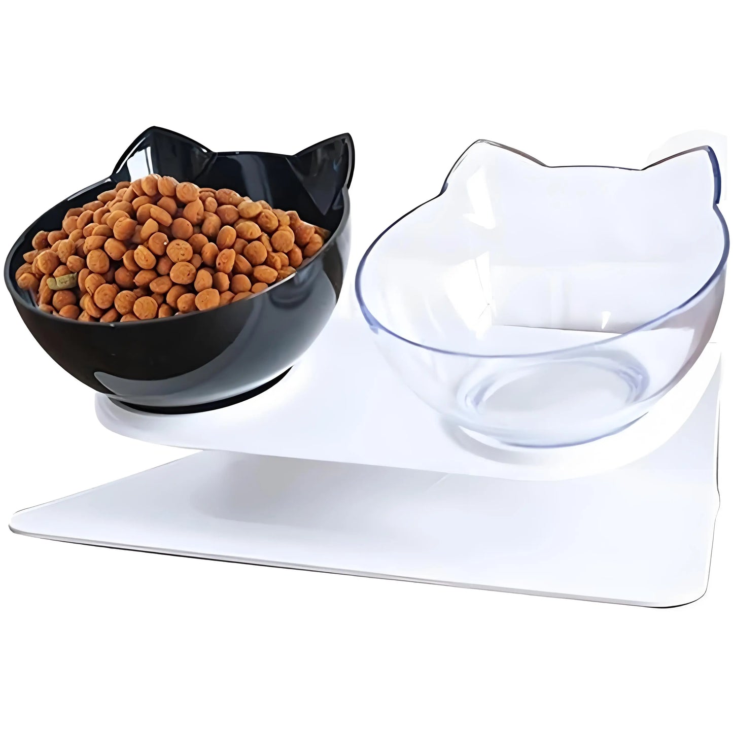 Non-slip Double Elevated Cat Bowls with Stand, 15 Tilte Raised Cat Watering & Feeding Bowls, Neck Guard Pet Feeder Bowl for Cat - NJPH Best Selling 