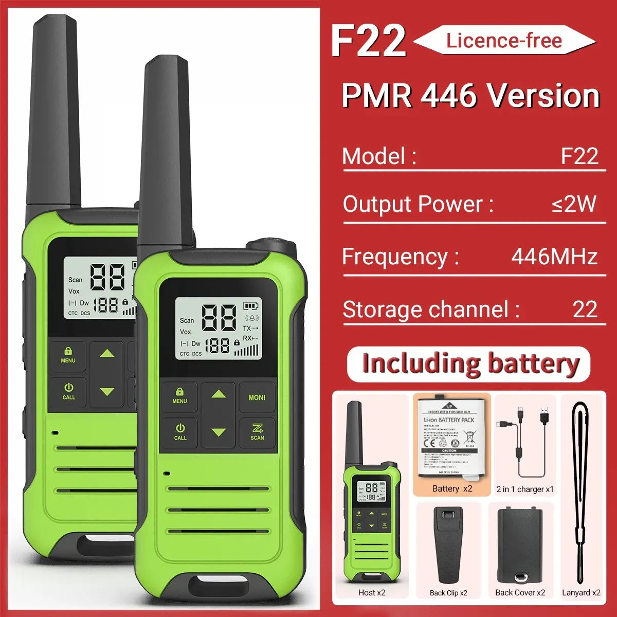 2pcs Baofeng F22 Mini Walkie Talkie PMR FRS Long Range Rechargable Portable Kids Two Way Radio Type-C Charger for Camping Trip - NJPH Best Selling 