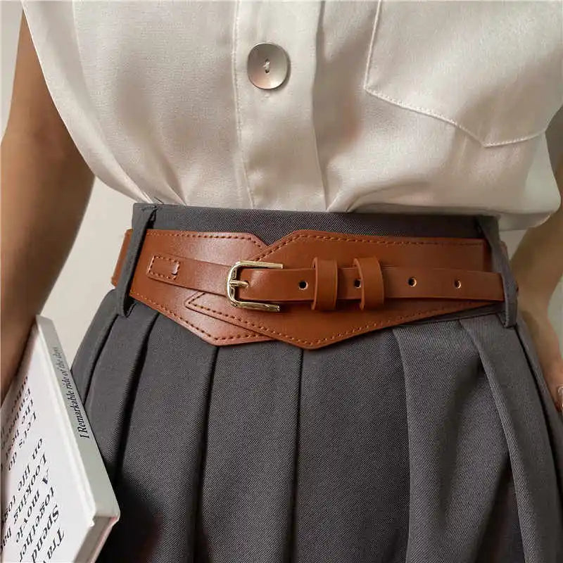 Women's Wide Waist Cincher Belt - Adjustable PU Leather Elastic Belt for Dresses, Coats & Outfits