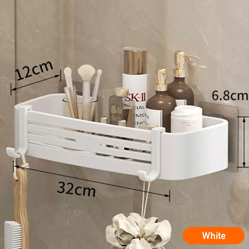 White Aluminum Bathroom Storage Shelves Rack Wall Mounted Without Drilling Kitchen Shower Shampoo Caddy Holder Organizer Shelf - NJPH Best Selling 