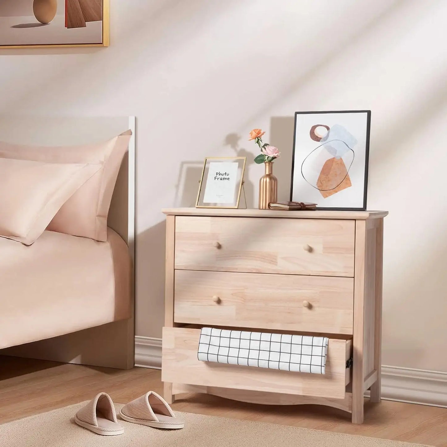 Upgraged Unfinished 3 Drawer Dresser for Bedroom Natural Solid Wood Dresser Color DIY