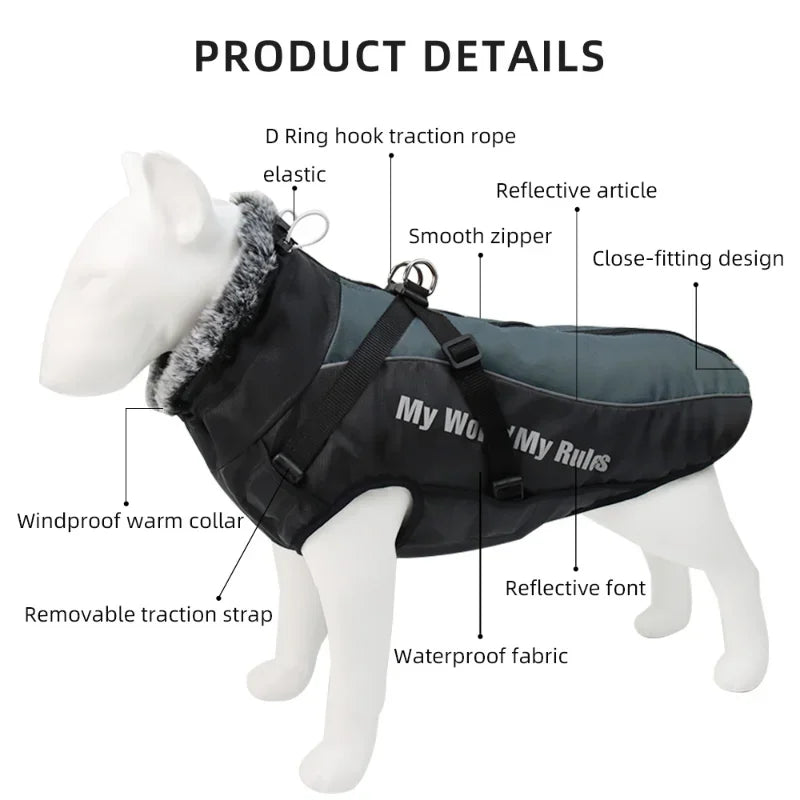 Clothes For Large Dogs Waterproof Big Dog Vest Jacket Autumn Winter Warm Fur Collar Pet Dog Coat For French Bulldog Wilma Dog - NJPH Best Selling 