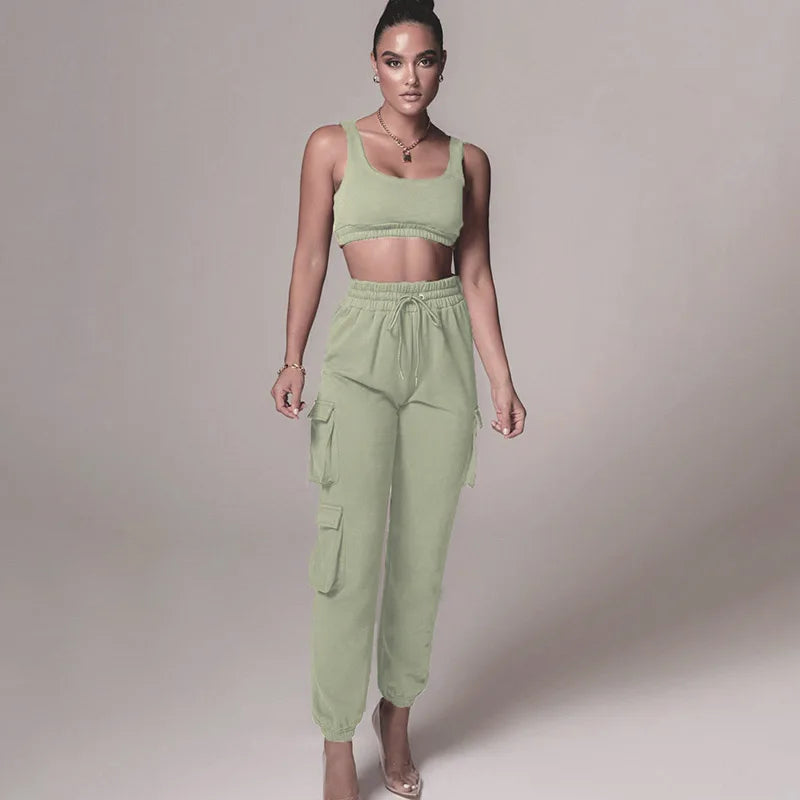 Solid Athleisure Casual Sporty Tracksuit Sets For Women Tank Top And Jogger Pants Suit Summer Two Piece Outfit Fashion 2023 Set - NJPH Best Selling 