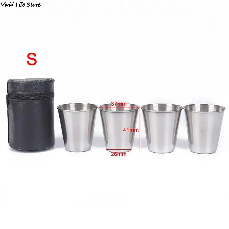 Outdoor Camping Cup Tableware 30ml/70ml/170ml Travel Cups Set Stainless Steel Cover Mug Drinking Coffee Tea Beer With Case