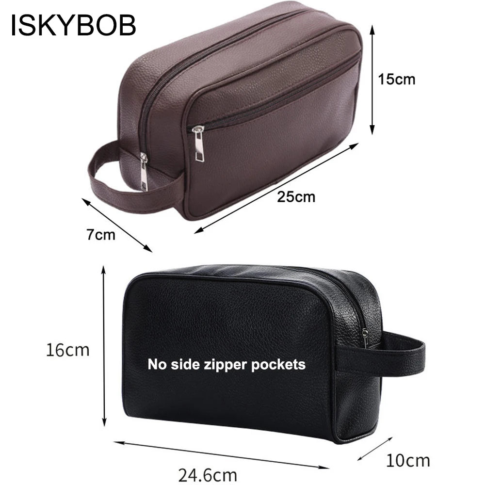 Men Travel Cosmetic Bag Zipper Makeup Bags PU Leather Travel toiletry bag Cosmetics Organizer Storage Pouch Large Capacity New - NJPH Best Selling 