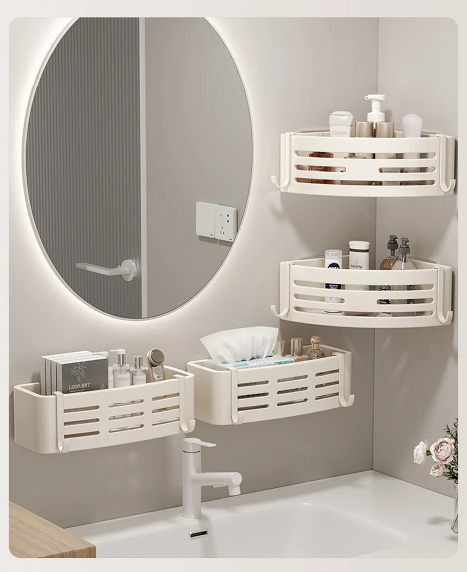 White Aluminum Bathroom Storage Shelves Rack Wall Mounted Without Drilling Kitchen Shower Shampoo Caddy Holder Organizer Shelf - NJPH Best Selling 