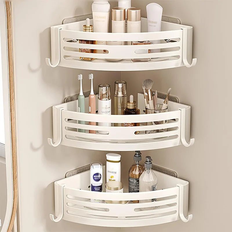 White Aluminum Bathroom Storage Shelves Rack Wall Mounted Without Drilling Kitchen Shower Shampoo Caddy Holder Organizer Shelf - NJPH Best Selling 