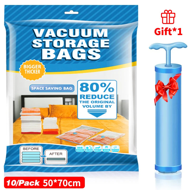 1/5/10pc Vacuum Storage Bags,for Bedding,Pillows,Towel,Clothes Space Saver Travel Storage Bag,With Hand-Pump,Vacuum Bag Package - NJPH Best Selling 