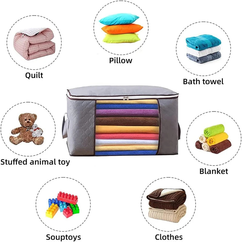 Clothes Storage Bag 5 Pack Blanket Storage 90L 60x40x35cm Large Storage Bag Set with Handles,Foldable Breathable Closet Storage - NJPH Best Selling 