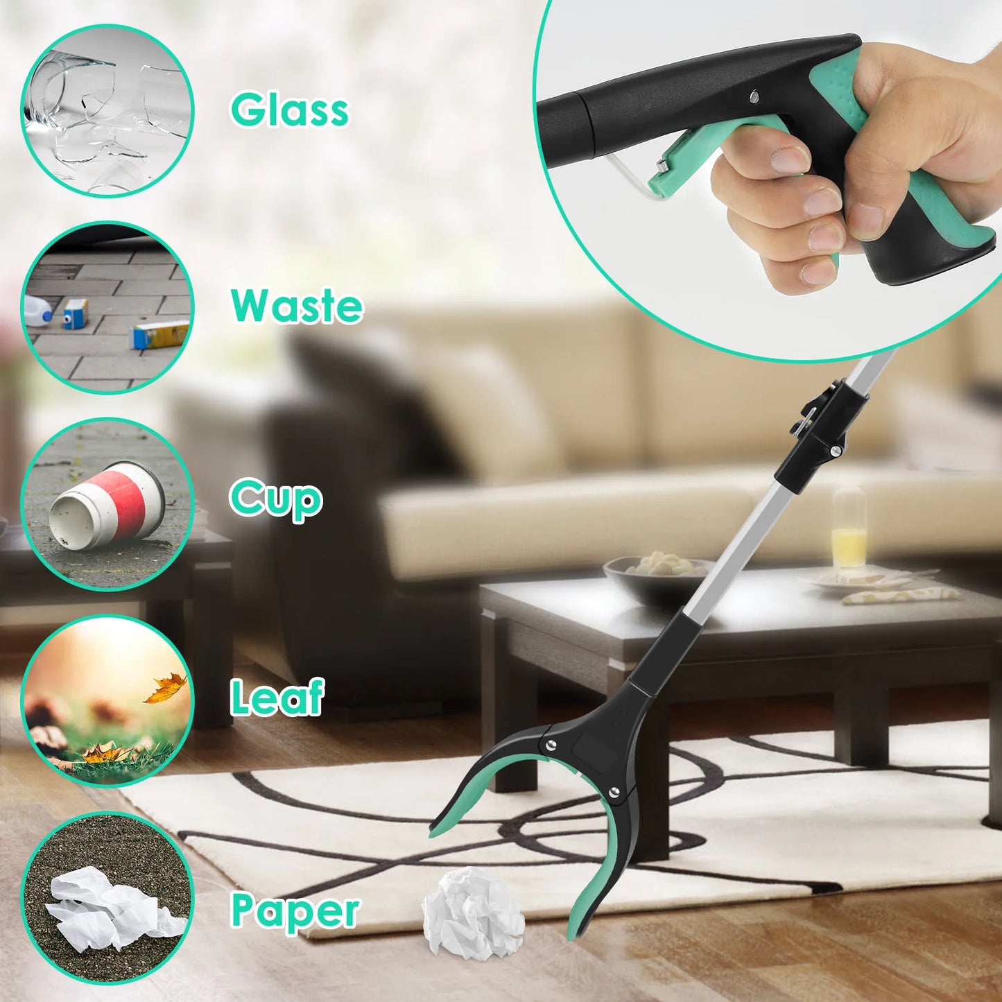 Garbage Picker Gripper With 360 ° Rotating Clip Portable Collapsible Garbage Grabber Elderly Grabbing Tool with Non-Slip Jaw