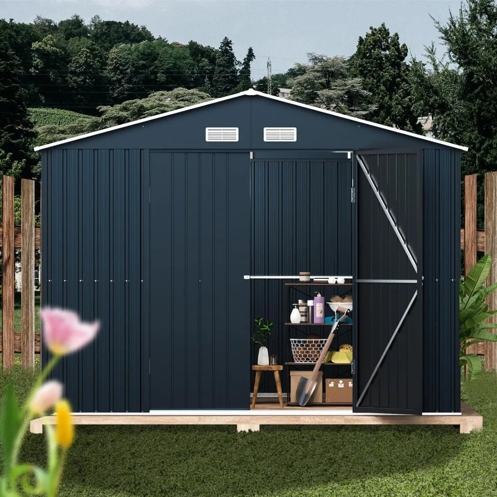 10X12X7.5 FT Outdoor Steel Storage Shed with Lockable Doors, Ideal for Garden, Backyard, and Patio Utility and Tool Storage - NJPH Best Selling 