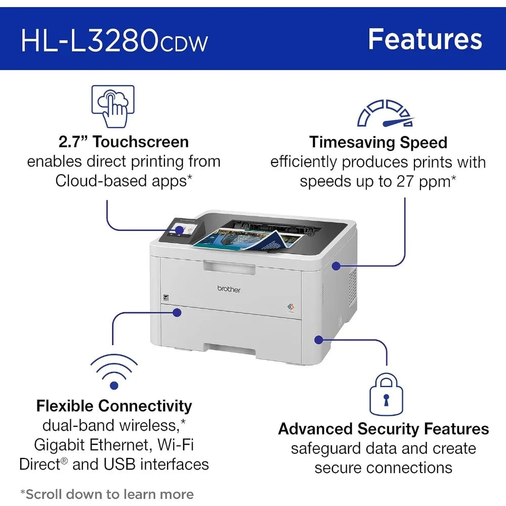 HL-L3280CDW Wireless Compact Digital Color Printer with Laser Quality Output, Duplex, Mobile Printing & Ethernet Includes - NJPH Best Selling 