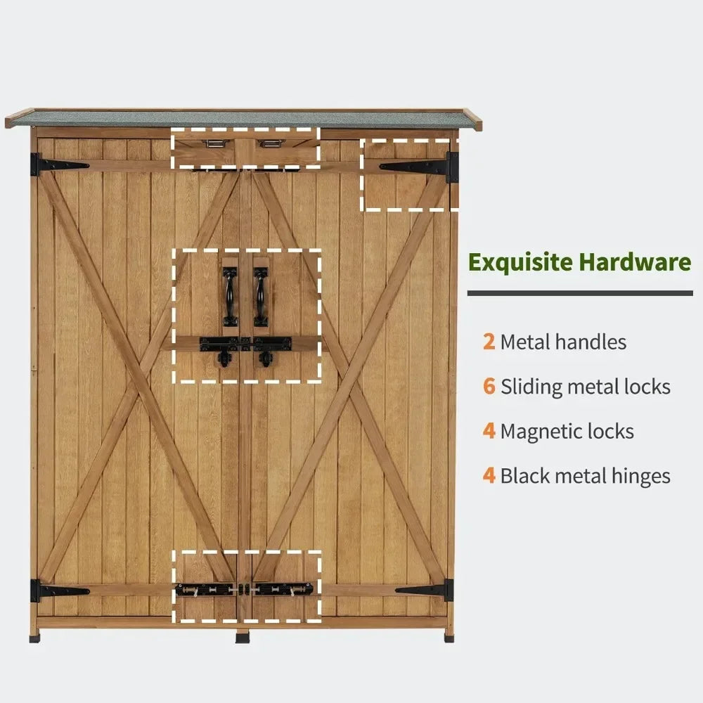 Outdoor Storage Cabinet, Outside Tool Shed, Vertical Organizer Cabinet with Lockable Doors for Outside, , Wood Garden Shed - NJPH Best Selling 