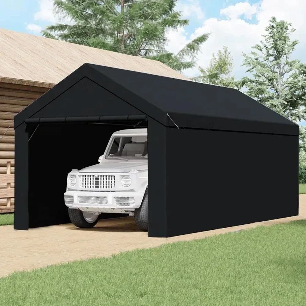 Canopy Domain 10 X 20 Foot Durable Portable Garage Carport Canopy Car Tent Sidewalls with Dual Zippers and Roll Up Door, Black - NJPH Best Selling 