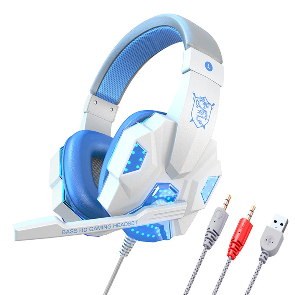 SY830MV Wired Headset Noise Canceling Stereo Headphones Over Ear Headphones With Cool LED Lighting For Cell Phone Gaming - NJPH Best Selling 