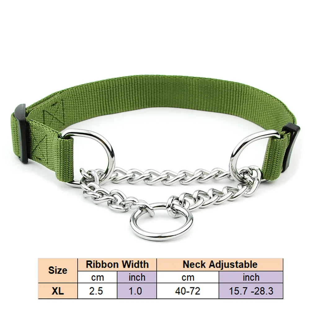 Adjustable Collar for Large Dogs Nylon Pet Dog Slip Pinch Collar Dog Training Accessories Dog Collar with Welded Link Chain - NJPH Best Selling 