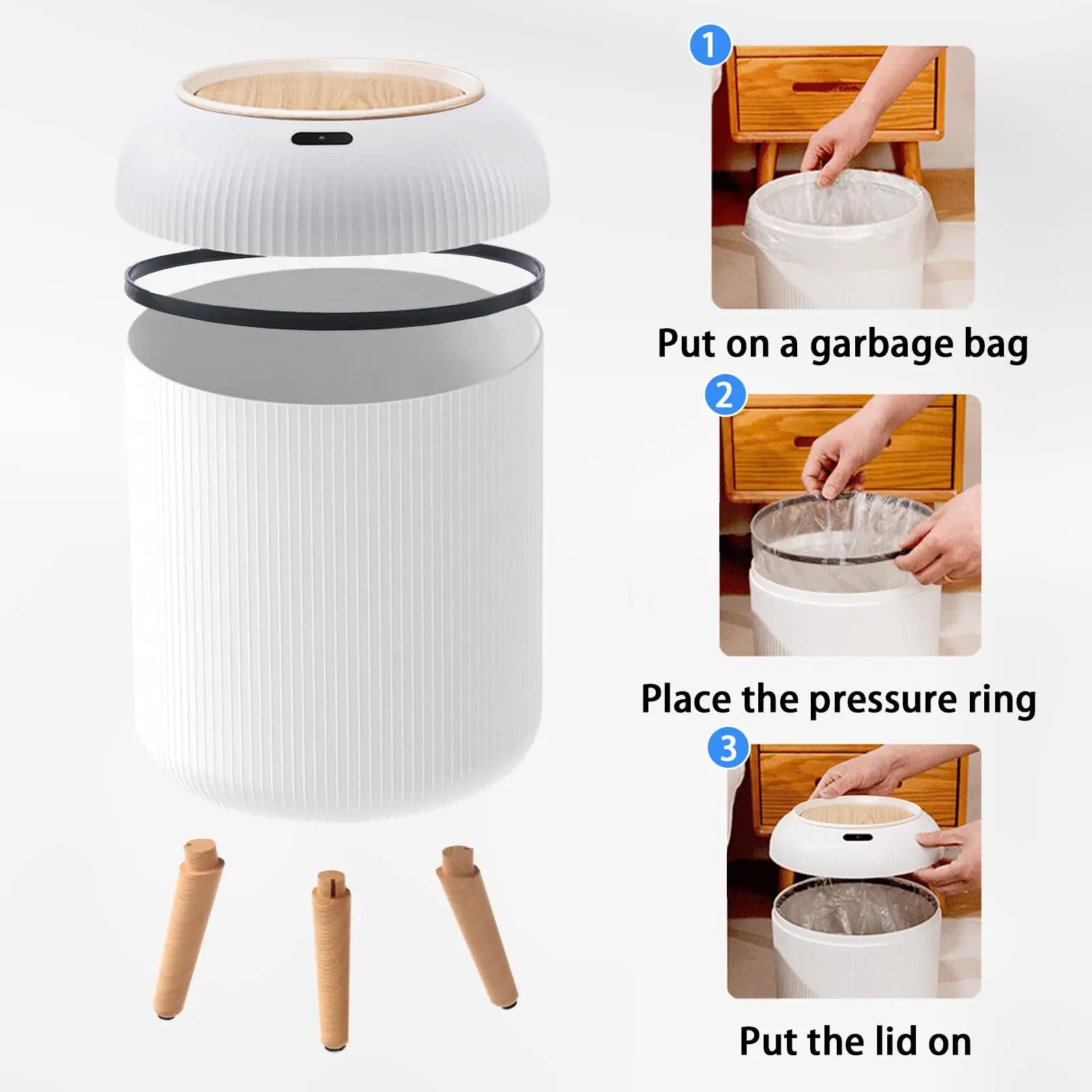 Automatic Trash Can with Lid, Small Plastic Smart Trash Can, Motion Sensor Trash Can for Bedroom, Bathroom, Kitchen, Office - NJPH Best Selling 