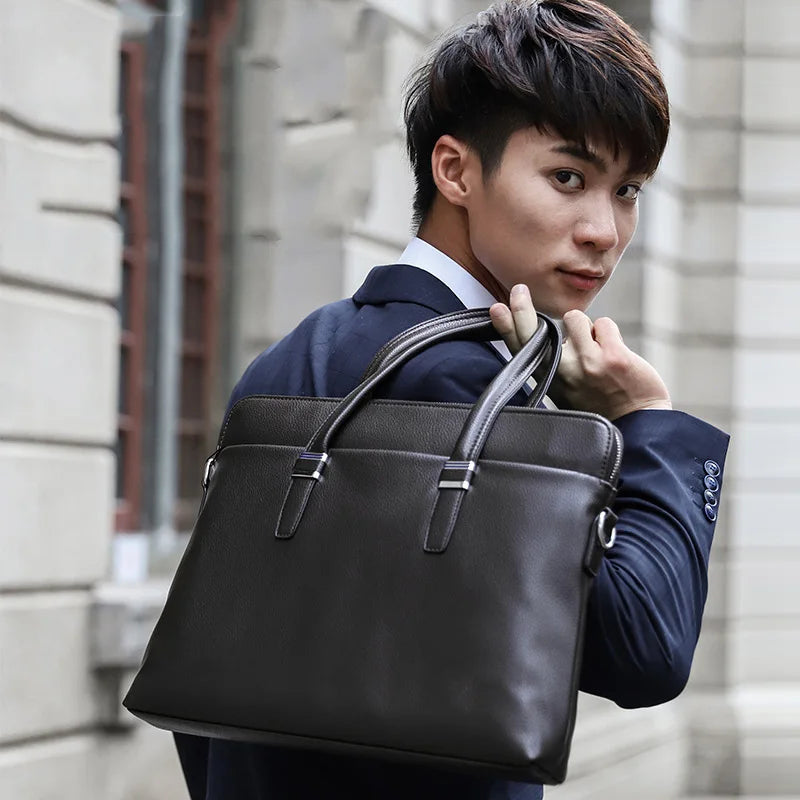 High Quality Men Briefcases Bag For 14 inch Laptop Business Travel Bags Handbags Leather Office Shoulder Bags For Man - NJPH Best Selling 