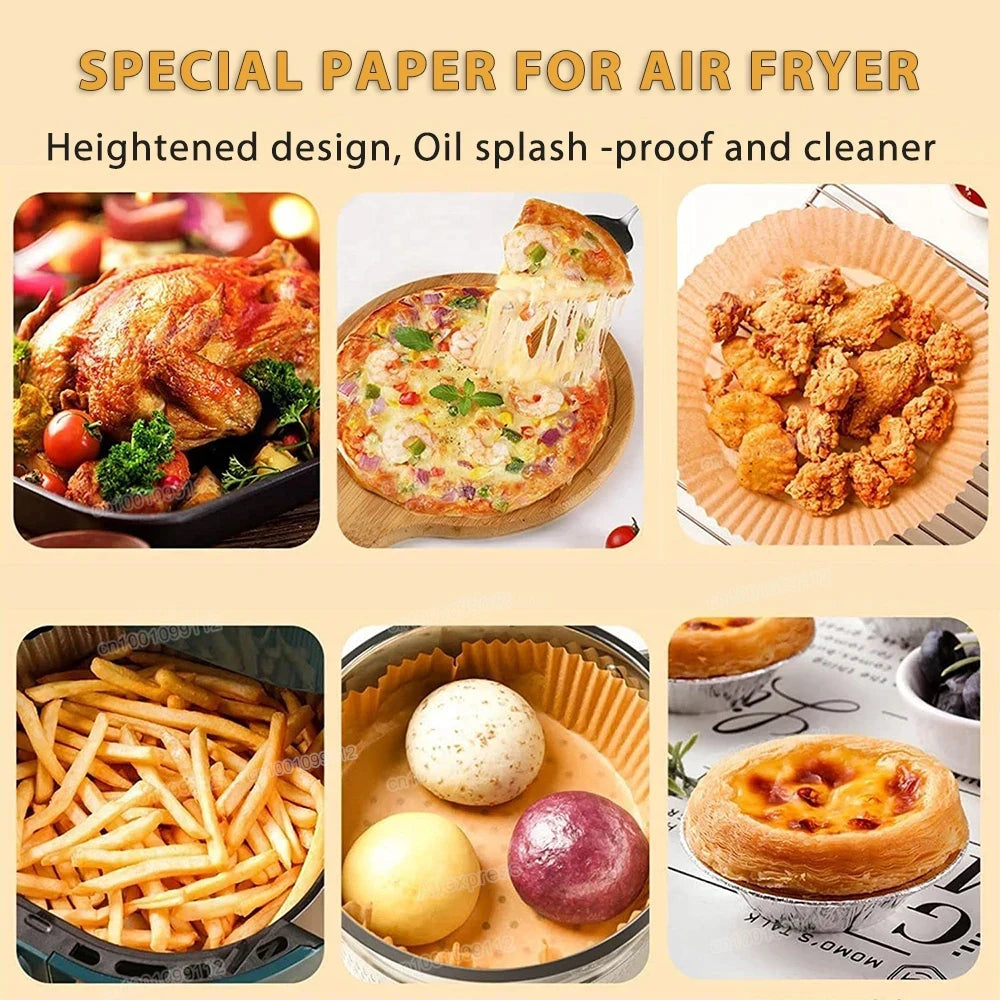 50/100Pcs Air Fryer Disposable Paper Non-Stick Airfryer Baking Papers Round Air-Fryer Paper Liners Paper Kitchen Accessories - NJPH Best Selling 