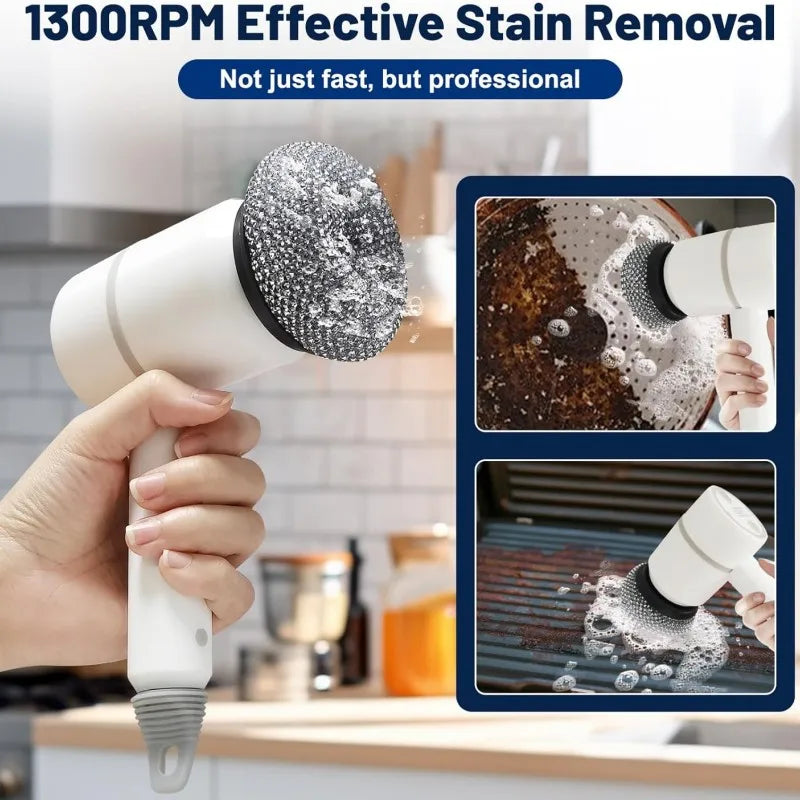 Multifunctional Electric Spin Scrubber Rechargeable with 6 Replaceable Cleaning Brush Heads or Bathroom Kitchen Oven Dish Floor - NJPH Best Selling 