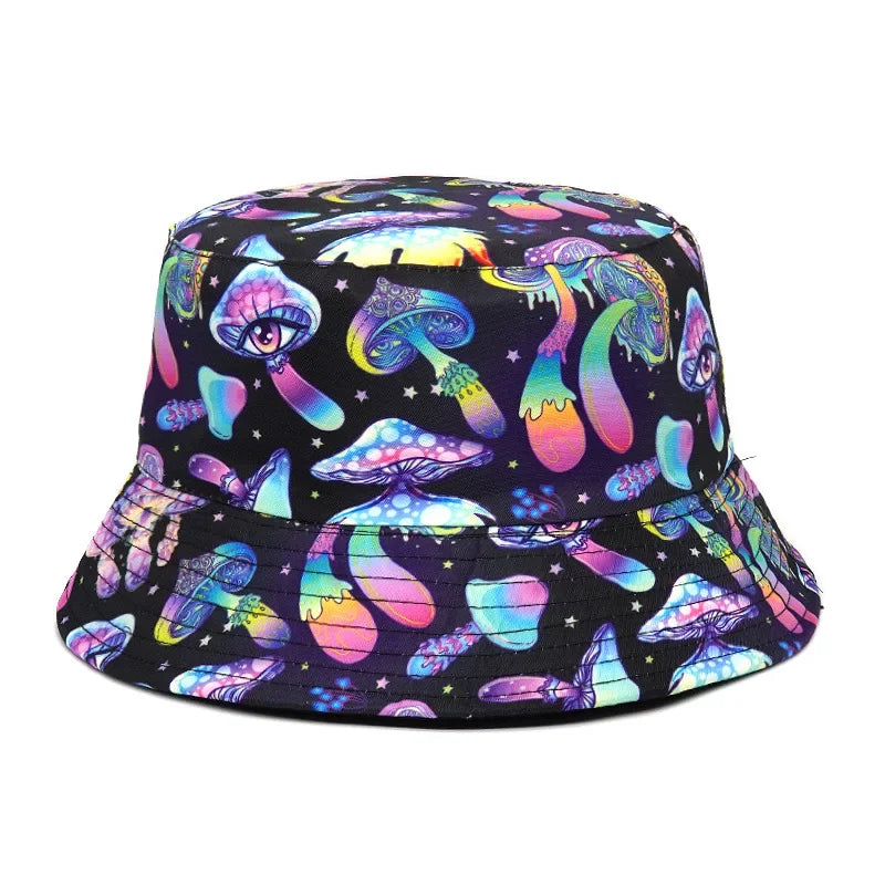 2023 New Mushroom Print Fisherman Hat Women Men Bucket Hat Outdoor Double-sided Sunshade Fashion Basin Panama Bob Cap - NJPH Best Selling 