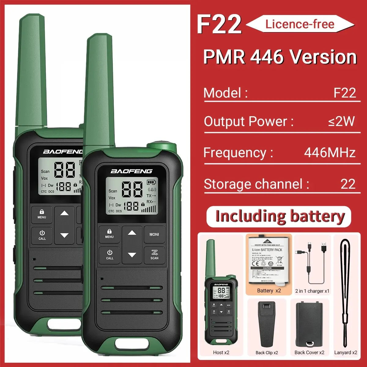 2pcs Baofeng F22 Mini Walkie Talkie PMR FRS Long Range Rechargable Portable Kids Two Way Radio Type-C Charger for Camping Trip - NJPH Best Selling 