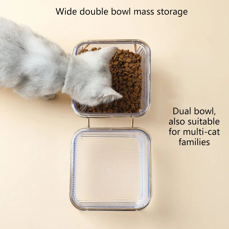 Pet bowl Transparent high foot cat bowl Drink water Cat food basin Dog pet easy to clean double bowl - NJPH Best Selling 