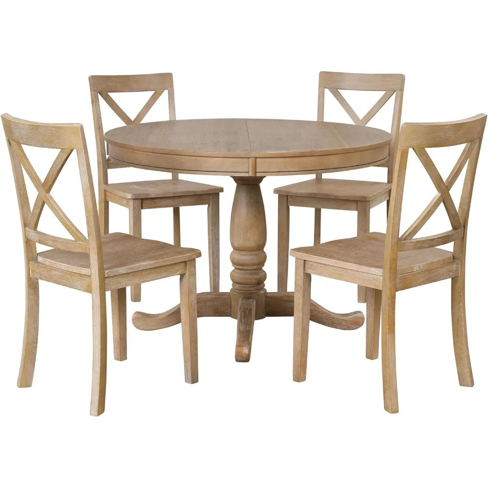 5-Piece Round Dining Table Set for 4,Round Extendable Table with 4 Kitchen Room Chairs for 4,Dining Room Dining Set