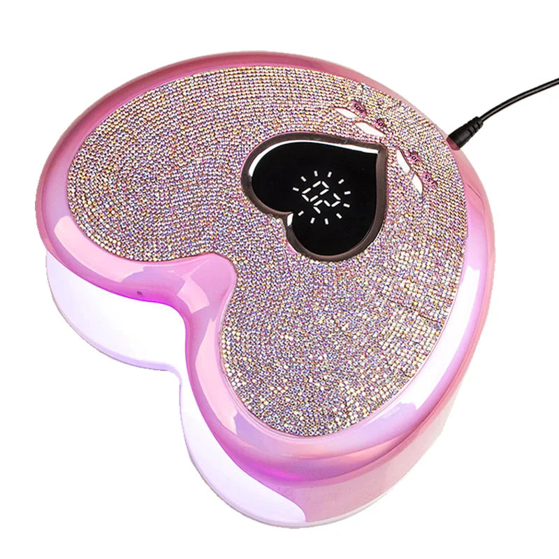 96W Nail Dryer Lamp with Rhinestone Nail Gel Dryer Pedicure Machine LED light for Nails Heart Shaped Nail Drill and UV Lamp Set - NJPH Best Selling 