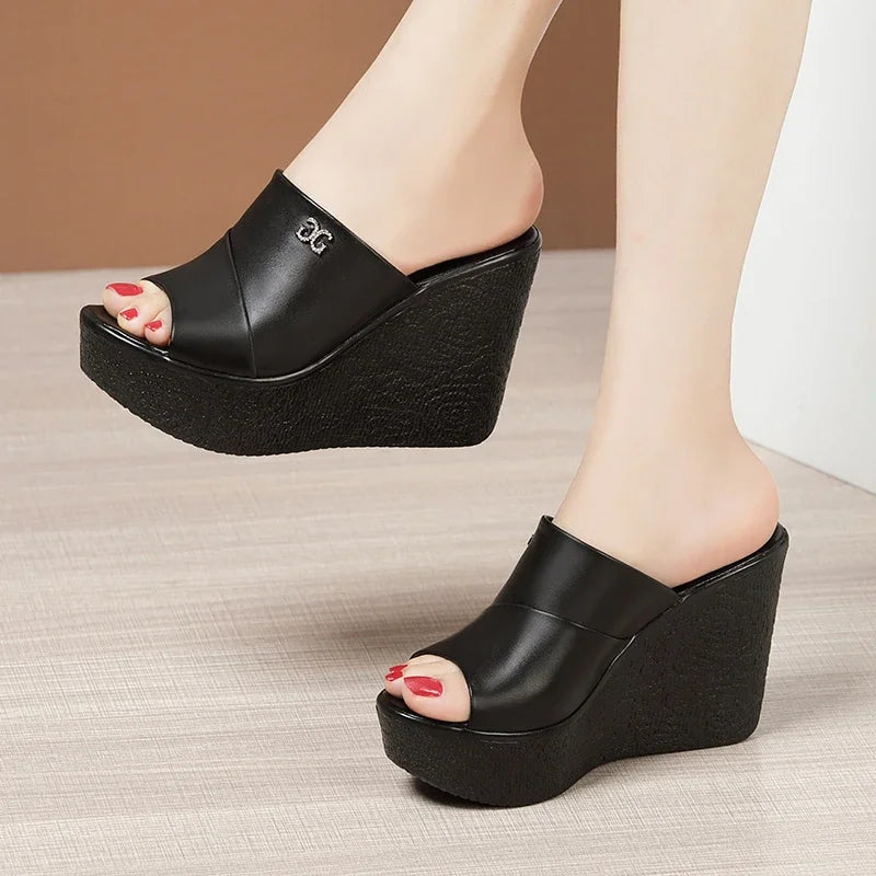 Summer Ladies Slippers New Fashion Thick Sole Wedge Women's Sandals 2024 Designer High Heel Sandals Open Toe Fish Mouth Shoes - NJPH Best Selling 