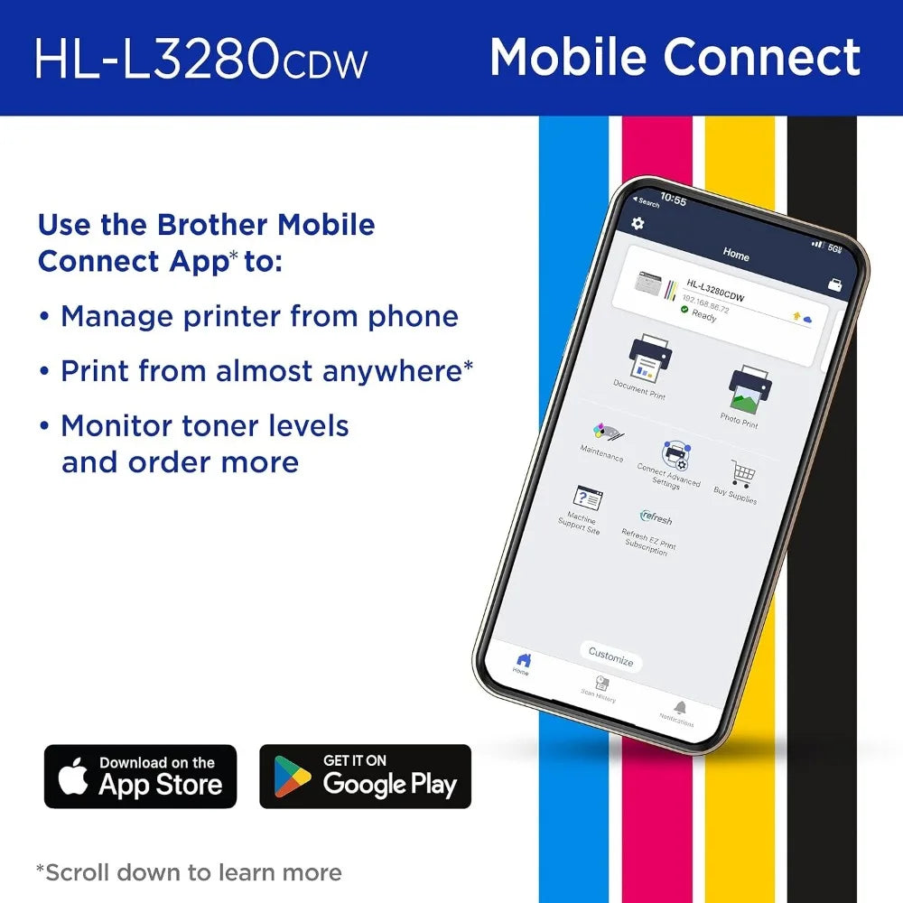 HL-L3280CDW Wireless Compact Digital Color Printer with Laser Quality Output, Duplex, Mobile Printing & Ethernet Includes - NJPH Best Selling 