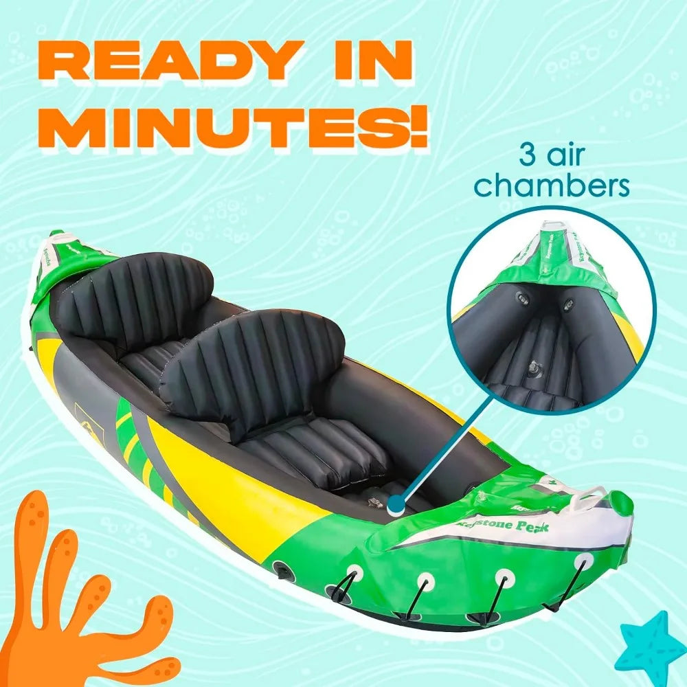 2 Person Inflatable Kayak with Exclusive Sun Canopy (Detachable) + Kayaks for Adults + 3rd Seat for Dog/Child - NJPH Best Selling 