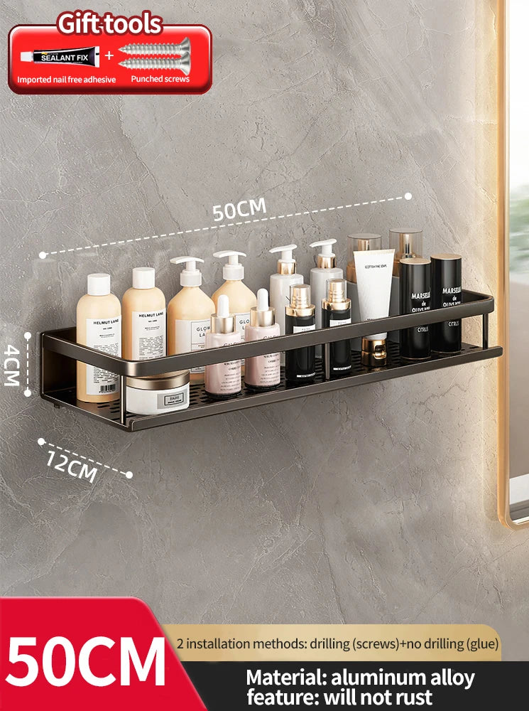 Punch-free bathroom rack bathroom shelf toilet space aluminum no drill hanging rack bathroom organizer hang on the wall - NJPH Best Selling 