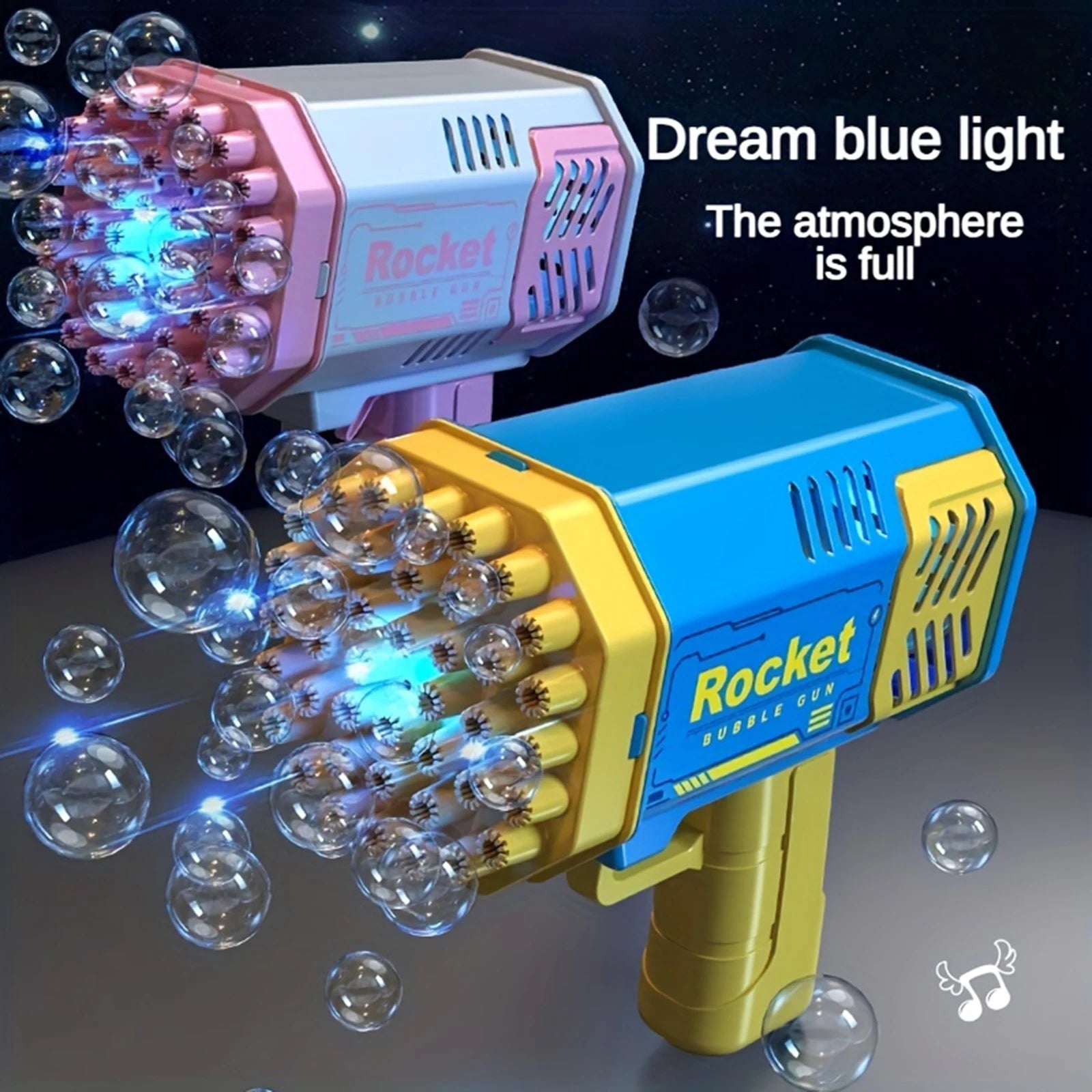 One Pack Of Children's 40 Holes Rocket Launcher Handheld Portable Electric Automatic Bubble Gun LED Light For Boys And Girls - NJPH Best Selling 