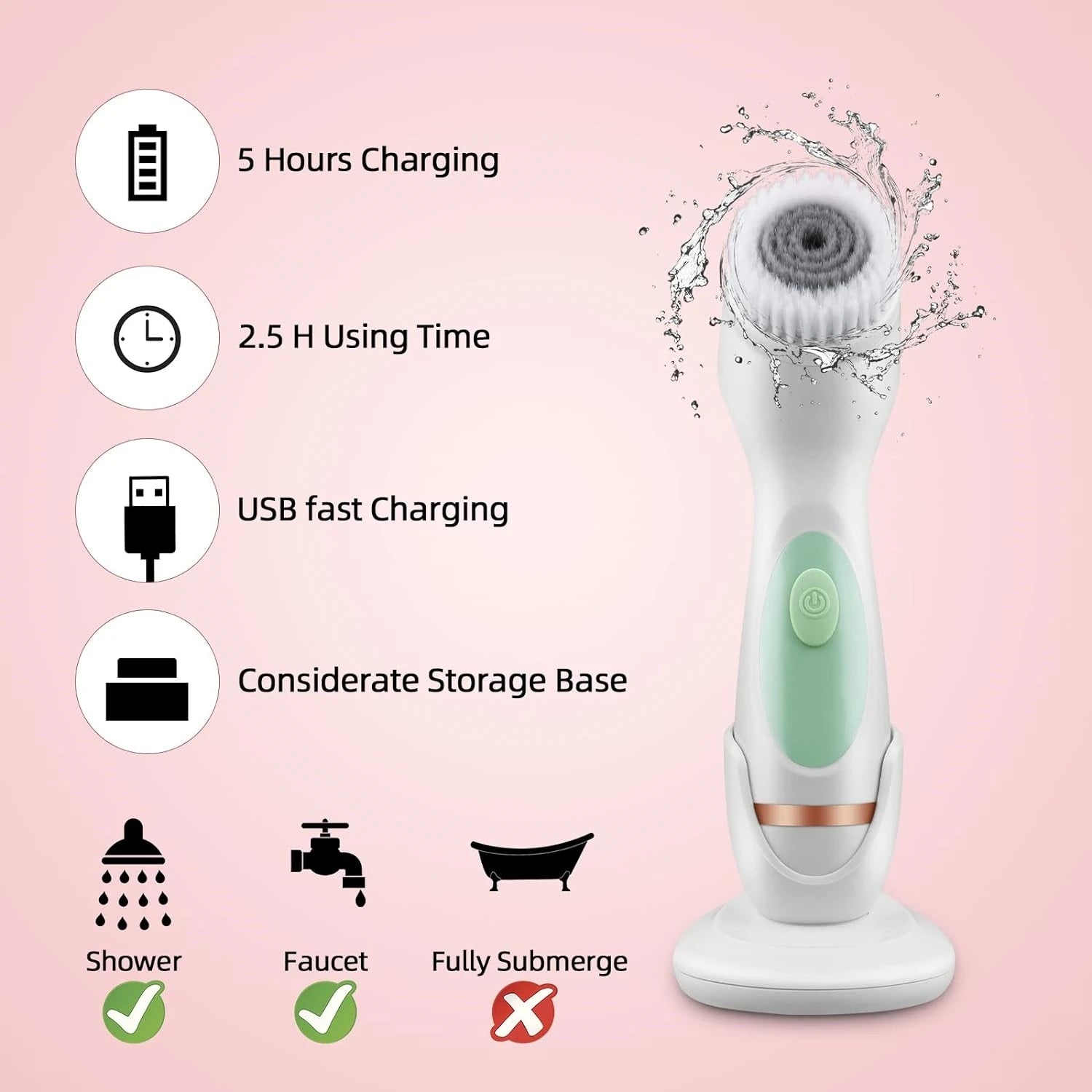 Facial Cleansing Brush 3 in 1 Electric Exfoliating Spin Cleanser Device Rechargeable Waterproof Rotating Spa Massager Machine - NJPH Best Selling 