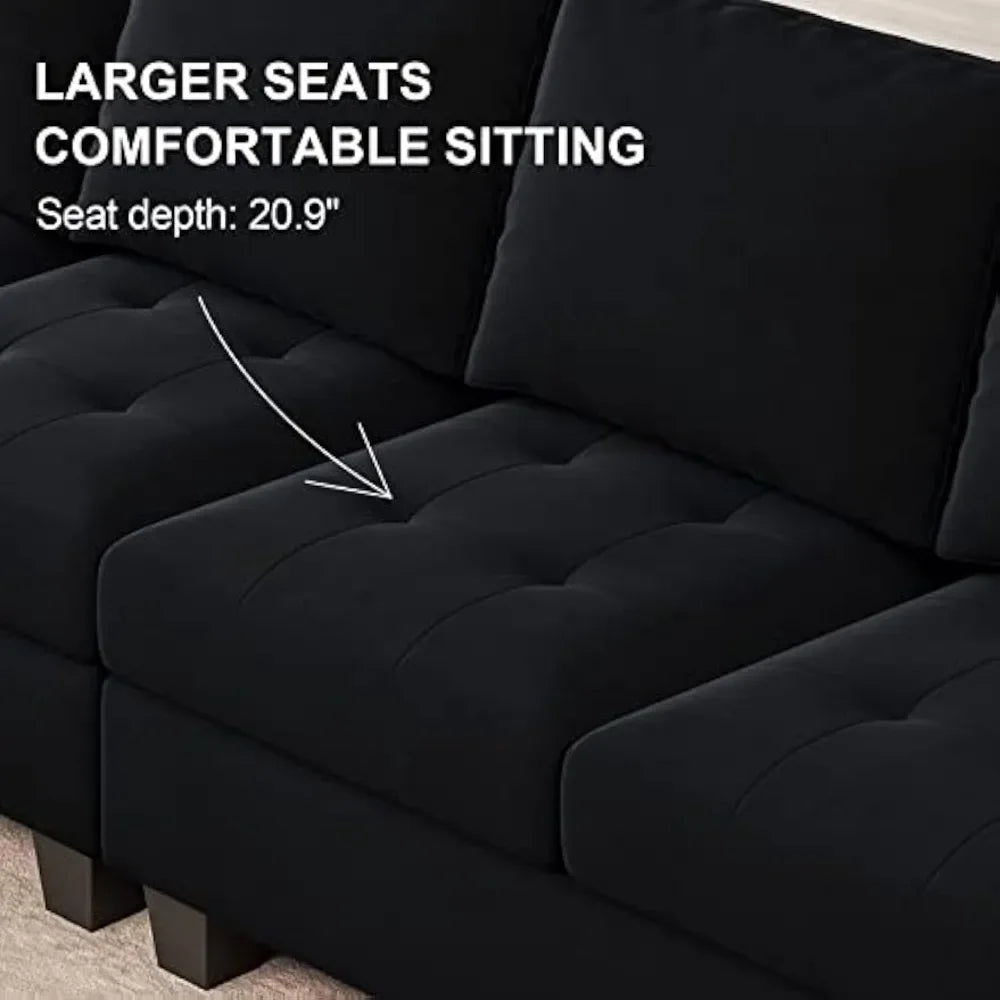 Velvet Reversible Sectional Sofa with Chasie Convertible Sectional Couch with Storage Ottoman L Shaped 4-seat Sectional Sofa