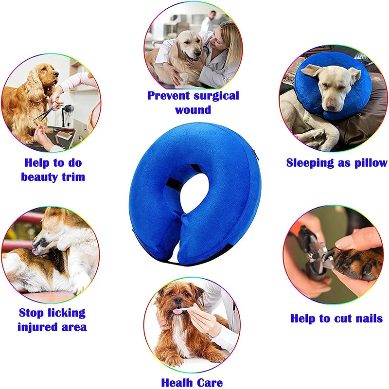 Protective Inflatable Dog Cat Collar Soft Pet Recovery Collar Elizabethan Collar For Small Large Dogs Not Block Vision E-Collar - NJPH Best Selling 