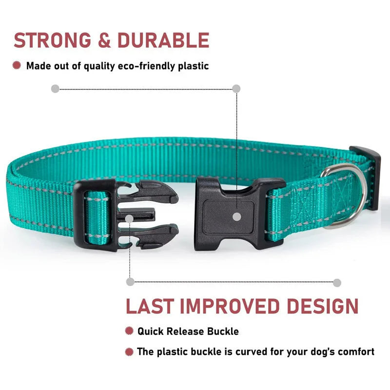 Reflective Dog Collar Strap With Adjustable Safety Nylon Pet Collar Pet Traction Rope Suitable For Small And Medium-Sized Pets - NJPH Best Selling 