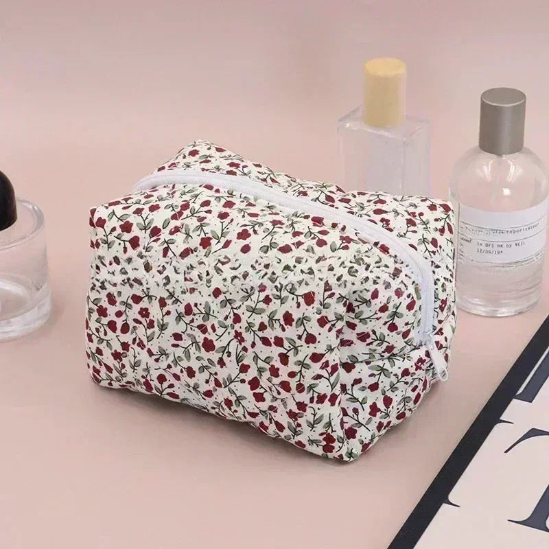 Storage Organizer Floral Puffy Quilted Makeups Bags Flower Printed Cosmetic Pouch Large Travel Cosmetics Bag Makeup Accessory - NJPH Best Selling 