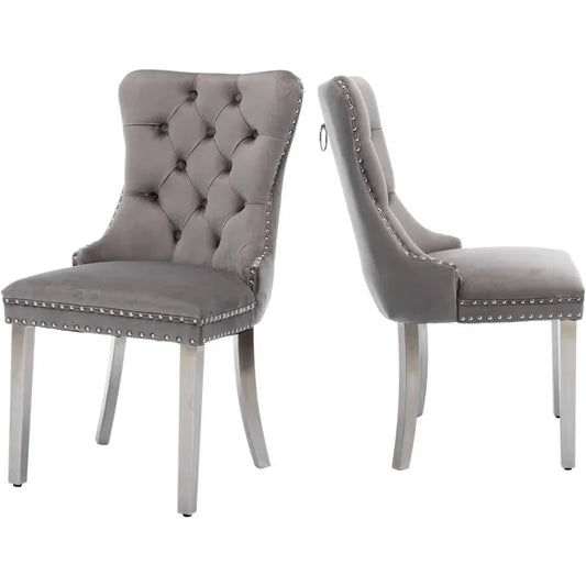 Leather Dining Chairs Set of 2 Upholstered Dining Chair with Nailhead Trim and Solid Wood Legs Luxury Wingback Dining Side Chair