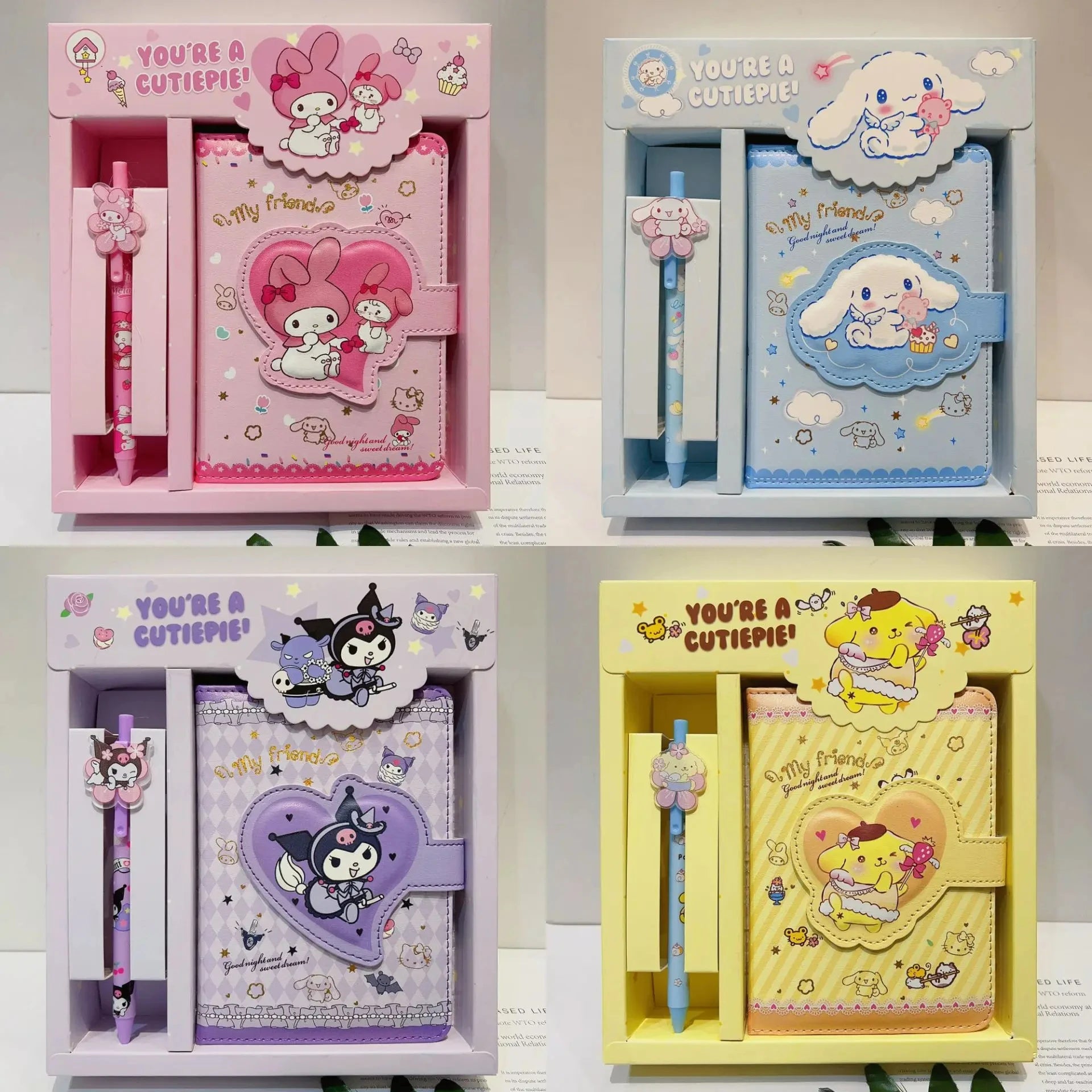 Sanrio Hello Kitty Notebook Gel Pens Kuromi Cinnamoroll Notepad Daily Weekly Agenda Planner Stationery Set Office School Supplie - NJPH Best Selling 