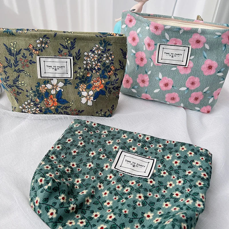 Corduroy Embroidery Cosmetic Bag Clutch Bag Large Makeup Organizer Bags Korean Cosmetic Pouch Women Cute Toiletry Beauty Case - NJPH Best Selling 