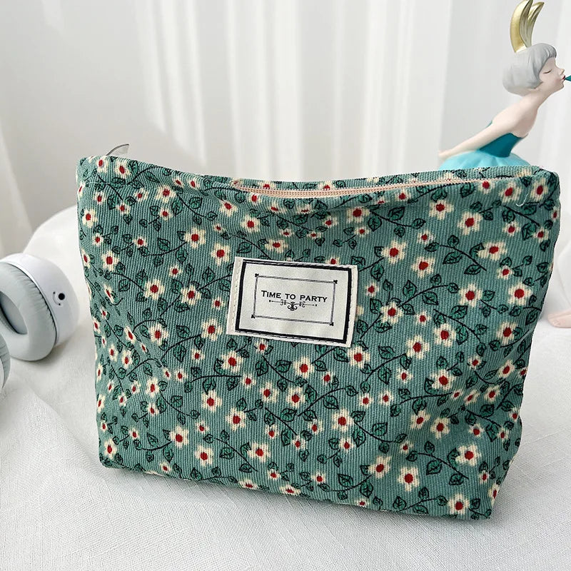 Corduroy Embroidery Cosmetic Bag Clutch Bag Large Makeup Organizer Bags Korean Cosmetic Pouch Women Cute Toiletry Beauty Case - NJPH Best Selling 