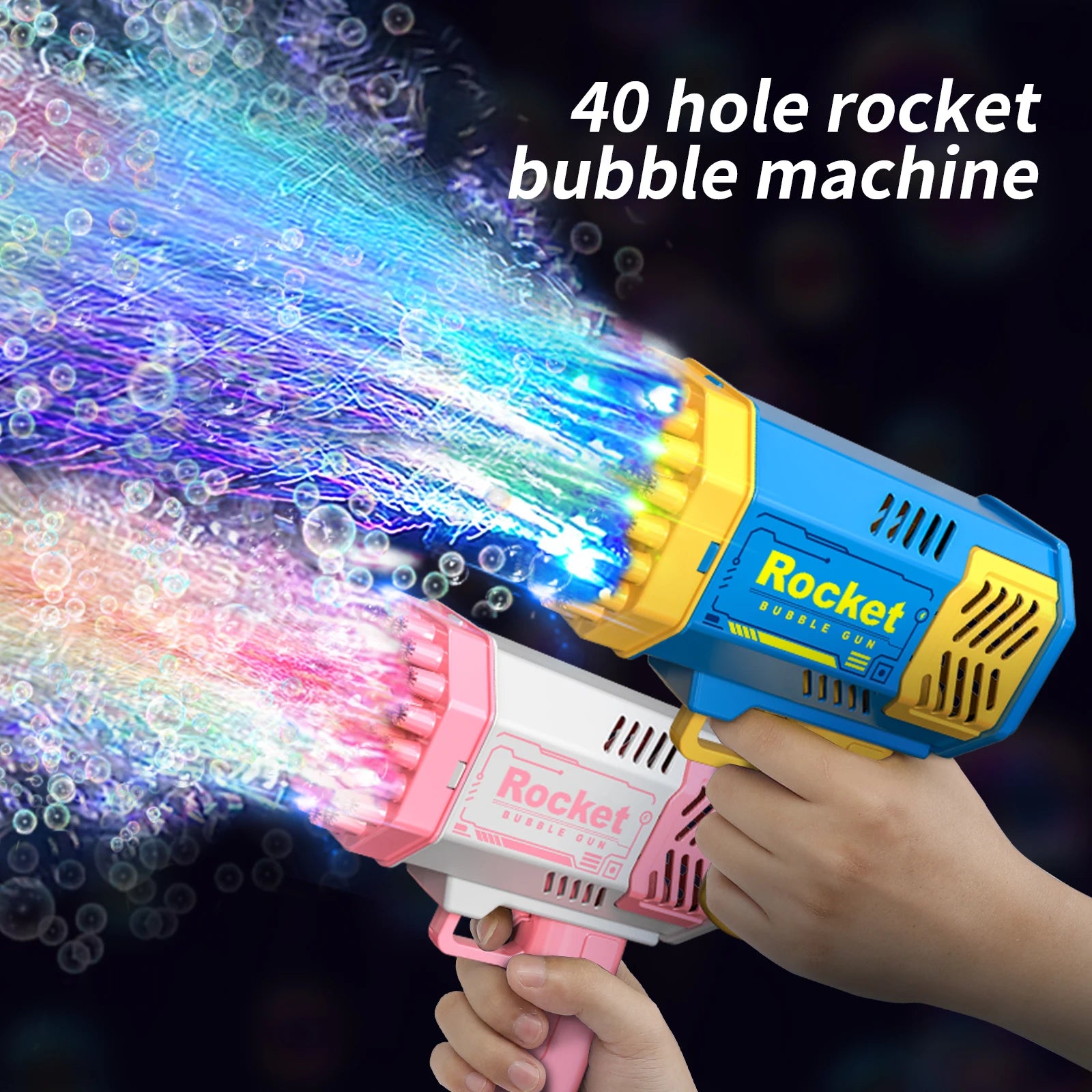 One Pack Of Children's 40 Holes Rocket Launcher Handheld Portable Electric Automatic Bubble Gun LED Light For Boys And Girls - NJPH Best Selling 