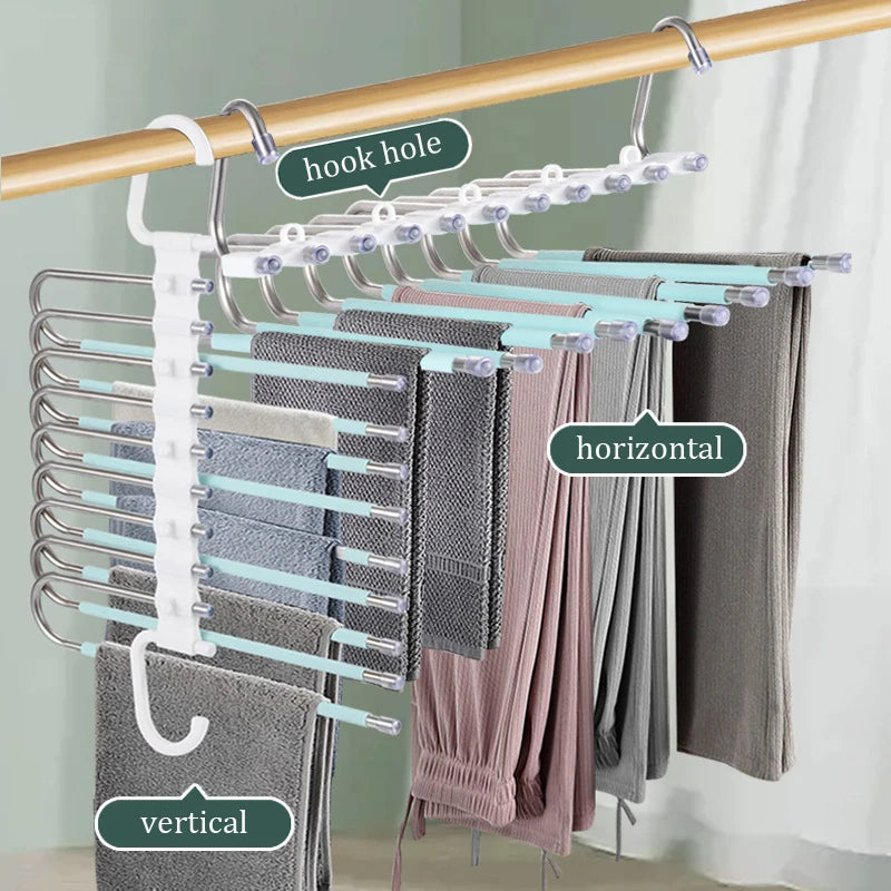 Multi-functional 9 in 1 Trouser Storage Rack Adjustable Pants Tie Storage Shelf Closet Organizer Stainless Steel Clothes Hanger - NJPH Best Selling 