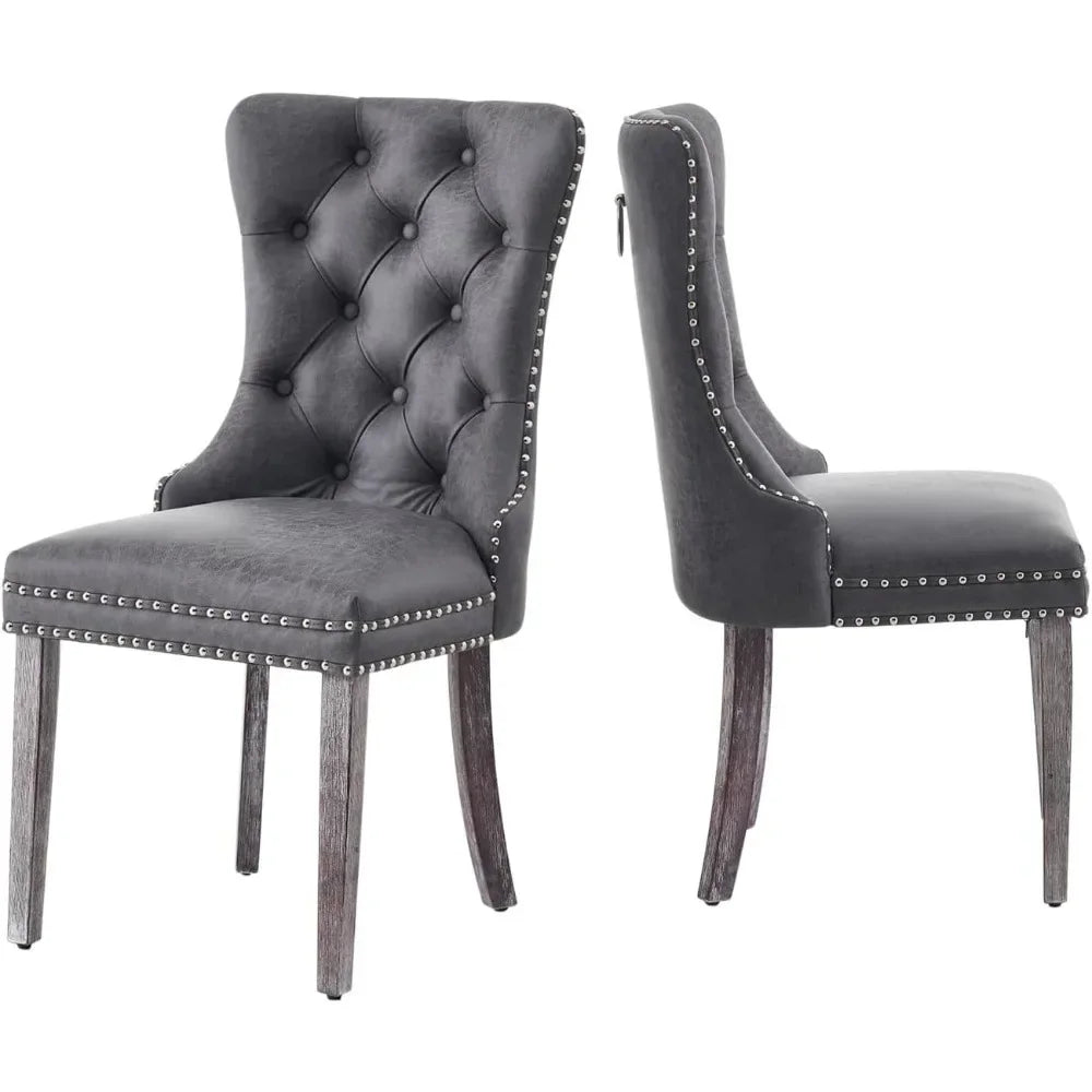 Leather Dining Chairs Set of 2 Upholstered Dining Chair with Nailhead Trim and Solid Wood Legs Luxury Wingback Dining Side Chair