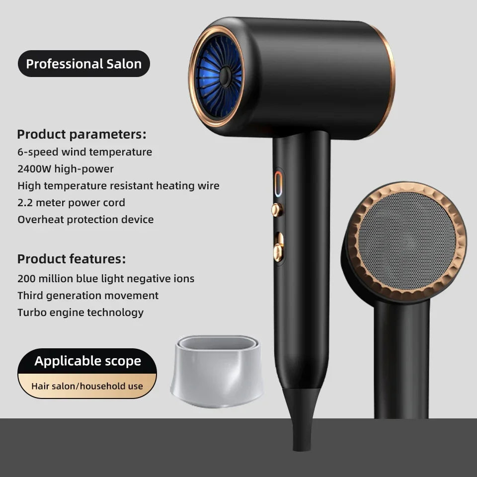 Professional Hair Dryer Hot Cold Wind Air Brush Hairdryer Negative Lonic Blow Dryer Strong PowerDryer Salon Tool 2400W 3th Gear - NJPH Best Selling 