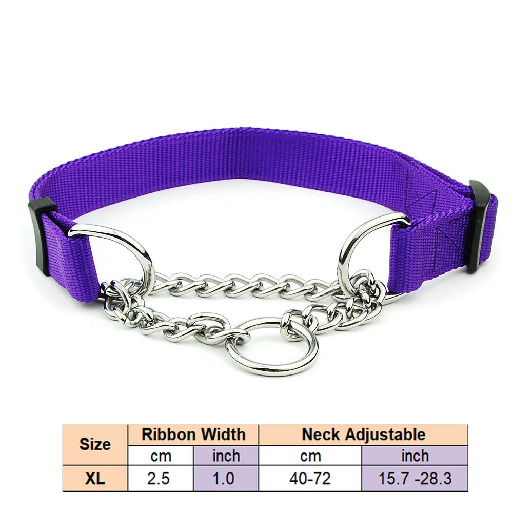 Adjustable Collar for Large Dogs Nylon Pet Dog Slip Pinch Collar Dog Training Accessories Dog Collar with Welded Link Chain - NJPH Best Selling 