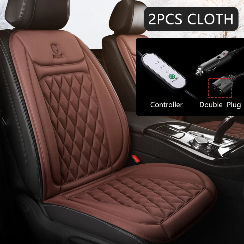 12V Heated Car Seat Cushion Cloth/Flannel Car Seat Heater Winter Warmer Seat Heating Car Accessories Heating Pads Set Universal - NJPH Best Selling 