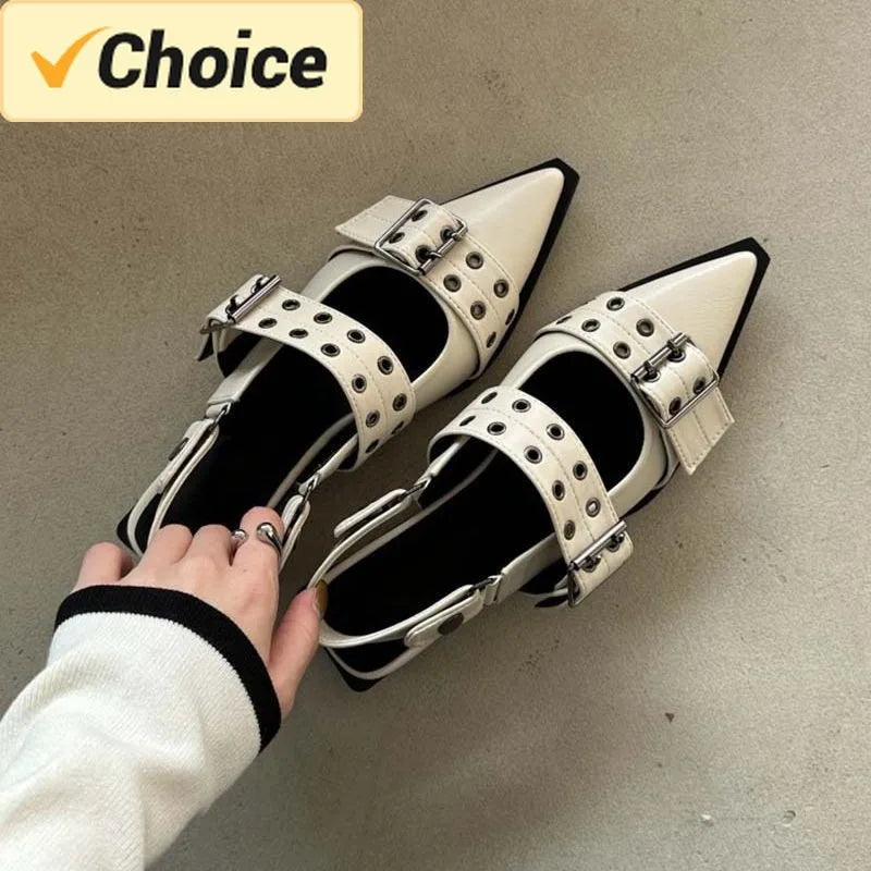 Women Flat With Shoes 2024 Designer Luxury Buckle Fashion Ladies Flats Shoes Slingback Pointed Toe Casual Female Sandals Mules - NJPH Best Selling 